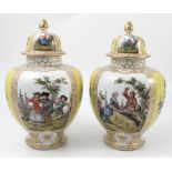 A pair of Dresden covered vases,