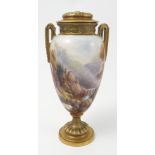 A Royal Worcester vase, decorated all around with a Continental landscape by Harry Davis,