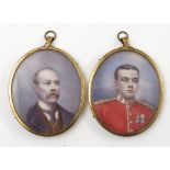E Nora Jones, two oval miniature watercolours of Robert Hector Logan as a young man and older,