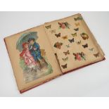 A Victorian scrap album, depicting hunting, minstrel bands, Christmas etc, some by Birn Bros,