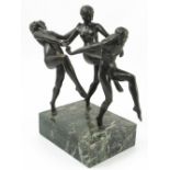 Pierre le Faguays, bronze model of three dancing naked females, raised on a marble base,