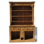 A pine dresser, with close boarded Delft rack over,
