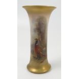 A Royal Worcester spill vase, decorated with a cock and hen pheasant by James Stinton,