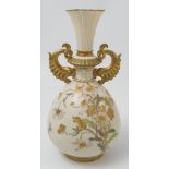 A Royal Worcester gilded ivory vase, decorated with shot silk flowers, shape number 1327,