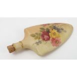 A Royal Worcester blush ivory perfume bottle, of triangular form, decorated with flowers,