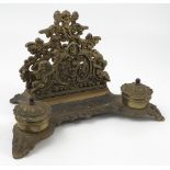 A Victorian style gilt metal desk stand, of rectangular form,