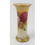A Royal Worcester spill vase, decorated with roses by M Hunt, shape number G923, height 4.
