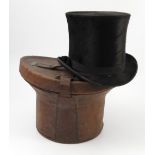 A Pritchard & Co London black silk top hat, together with leather covered top hat case,