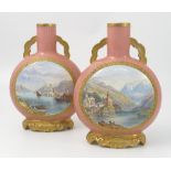 A pair of Royal Worcester pilgrim flask vases,