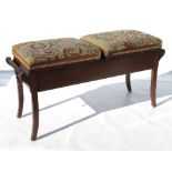 A late 19th century mahogany duet stool,