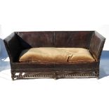 A late 19th century leather sofa, with studded decoration, width 67ins  Condition report:  no