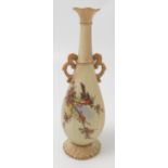 A Locke and Co Worcester blush ivory vase, decorated with a Robin on sprays of flowers,