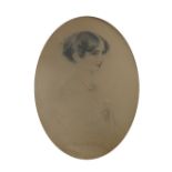 A 19th century oval portrait, of a young woman with a coral necklace,