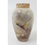 A Royal Worcester vase, decorated with a flighting mallard duck by James Stinton, shape number G682,