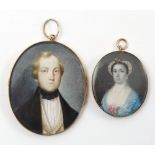 An oval miniature, of a 19th century gentleman, in black bow tie, waistcoat and black jacket,