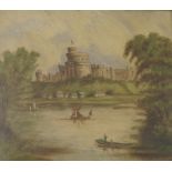 L Flude, oil on board, view across water to Windsor Castle, signed and dated 1912, 11.5ins x 13.