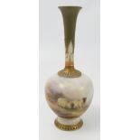 A Royal Worcester vase, decorated with sheep in a landscape by Harry Davis, shape number 1661,