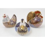 Three Royal Crown Derby paper weights, modelled as a cockerel dated 1992,