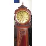 A mahogany long case clock,with circular gilt dial decorated with flowers,