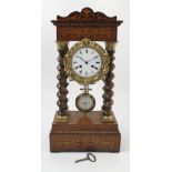 A 19th century French inlaid rosewood cased portico clock, by Hyams a Paris,