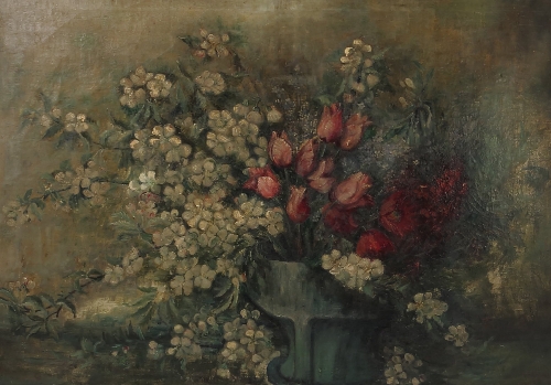 A 20th century Polish school, oil on canvas, still life study of flowers in a vase,