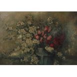 A 20th century Polish school, oil on canvas, still life study of flowers in a vase,