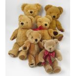 Six Merrythought gold plush teddy bears,