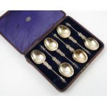 A cased set of six Continental silver apostle spoons, with gilt wash bowls,