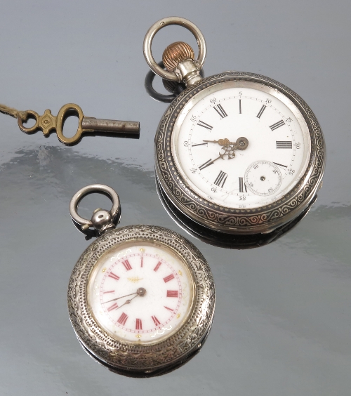 A Swiss open faced pocket watch, with niello decoration,