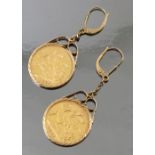An 1897 and 1899 half sovereign, both in diamond cut scroll top 9ct gold pendant mounts,