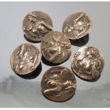 A set of six silver Art Nouveau buttons, decorated with woman,