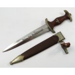 A German WW2 SA Dagger, with scabbard, with etched blade and marked Wilh.