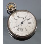 A late Victorian silver open faced pocket watch, with stopwatch action, Birmingham 1885,