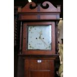 An oak long case clock, the square painted dial with second hand sweep,