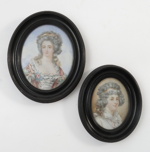 Four oval portrait miniatures, all titled verso Mrs Jordan Dorothy Bland after Gainsborough,