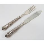 A set of six Queens pattern silver handled fish knives and forks, with EPNS blades,