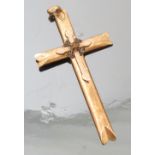 A Continental cross pendant, indistinct marks, length 7cm, together with a plain wedding type ring,