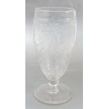 A Stourbridge glass celery vase, with etched floral, swag and lattice decoration, with knopped