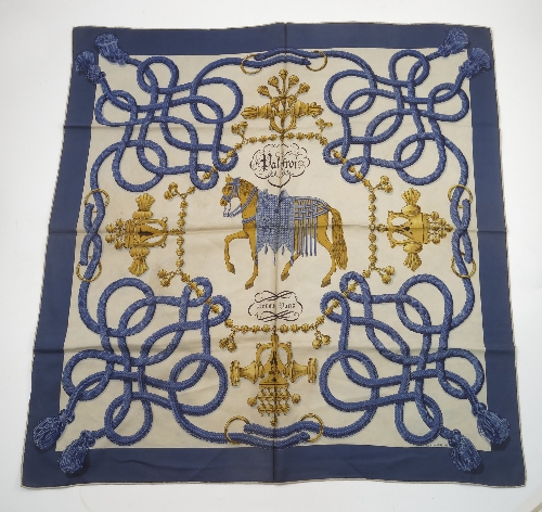 A Hermes Paris silk scarf, in the 'Palefroi' design, with central horse to bells and rope border,