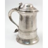 A George III silver covered tankard, of traditional form, engraved with initials to the handle,