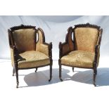 A pair of Art Nouveau showwood frame armchairs,