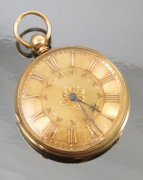 A Victorian 18ct gold open faced pocket watch, by Robert Roskell of Liverpool, Chester 1855,