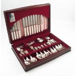 A matched part canteen of hallmarked silver fiddle pattern cutlery, some engraved with initials,