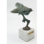 Walenty Pytel, bronze model of a Bird taking off from a branch, on marble base, with plaque,