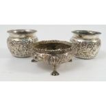 A group of silver condiments, to include a pair of open salts with gadrooned edge,
