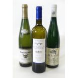 Two bottles of 2008 Saint Veran Les Buis, a 1992 Camagnola Pinot Grigio, a 2011 Albarino Gundian,