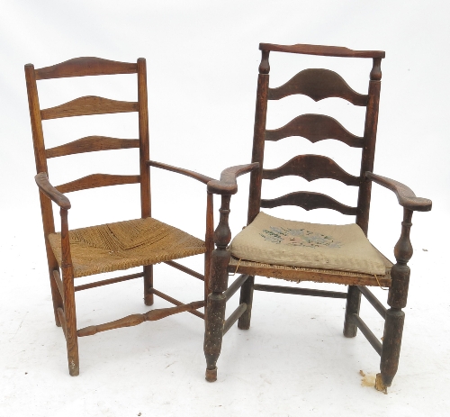 Two 19th century ladder back country armchairs