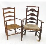 Two 19th century ladder back country armchairs