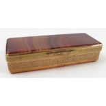 A 19th century rectangular box, the lid and base set with agate,