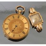 A fob watch, stamped '18k', and a ladies wristwatch,